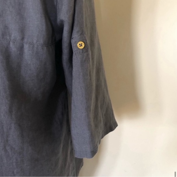 Ellen Tracy 100% linen grey pullover blouse top 3/4 sleeve lagenlook size medium - Picture 5 of 13